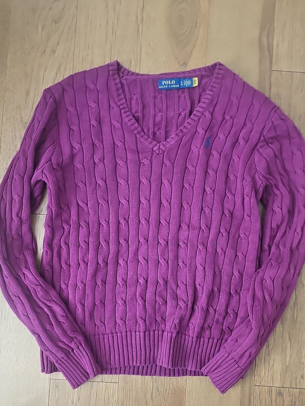 Ralph Lauren V-Neck Cable Knit Sweater — Magenta